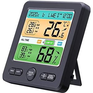 angelhjq kamer thermometer voor thuis, digitale hygrometer binnen temperatuur vochtigheid monitor met functie klok alarmklok Sleepiness-functie