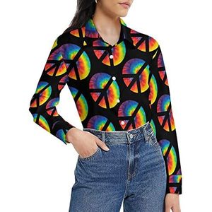 Tie Dye Peace Logo damesshirt lange mouwen button down blouse casual werk shirts tops 4XL