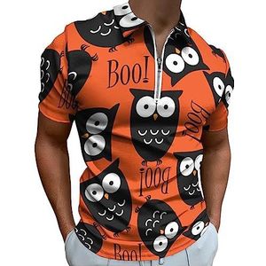 Halloween Leuke Uilen Polo Shirt voor Mannen Casual Rits Kraag T-shirts Golf Tops Slim Fit