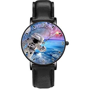 Astronaut Spaceman in Planet Universe Horloges Persoonlijkheid Business Casual Horloges Mannen Vrouwen Quartz Analoge Horloges, Zwart