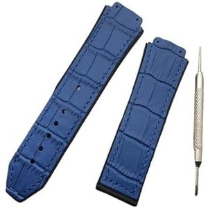LUGEMA 25mm * 19mm Leer Rubber Siliconen Horlogeband Vlinder Gesp For Hublot Band Compatibel Met Big Bang Riem Classic Fusion Logo (Color : Blue, Size : With gold buckle)