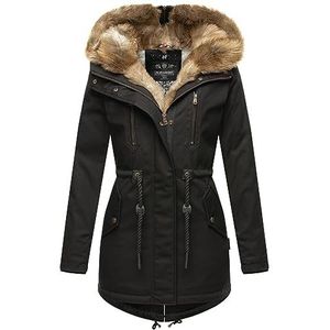 Navahoo Warme winterjas voor dames, lang, teddybont, winterjas, parka, mantel, B648, zwart, XL