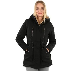 Navahoo Winterjas voor dames (XS-3XL) - 100% katoen bovenmateriaal, capuchon met ritssluiting scheidbaar, teddybont aan de binnenkant, warme jas voor vrouwen B648, zwart, XL