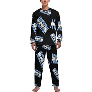 Argentinië Tekst Vlag Zachte Heren Pyjama Set Comfortabele Lange Mouw Loungewear Top En Broek Geschenken XL