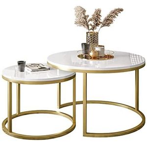 lukmebel Salontafel CIRI 2in1 Moderne Loft Salontafel Goud Mat/Marmer/Zwart & Wit Hoogglans Salontafel Bijzettafel Modern Verschillende Varianten (Goud Mat, Wit Hoogglans)