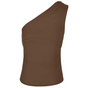 Dames Zomer Slim Crop Tanktop, Casual Off-shoulder Vesten Basic Tees Shirts voor Uitgaan(Color:Brown,Size:M)