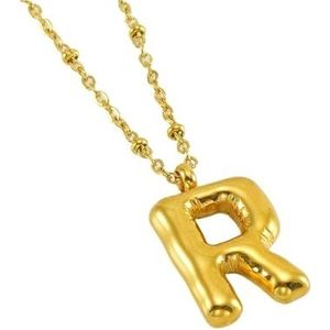 Dames eenvoudige bubble letter ketting 18K roestvrij staal Engelse letter hanger sieraden(Style:Gold-R)