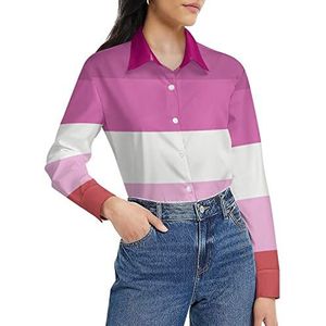Lesbian Pride Flag damesshirt met lange mouwen en knoopsluiting, casual werkshirts, tops, M