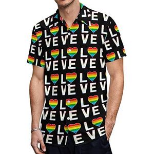 Homo Liefde Regenboog LGBT Heren Hawaiiaanse Shirts Korte Mouw Casual Shirt Button Down Vakantie Strand Shirts 4XL