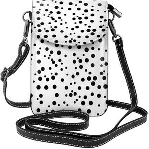 Zwart En Wit Puppy Patroon Dames Lederen Flap Telefoon Tas Multifunctionele Kleine Crossbody Tas Voor Dagelijks Gebruik En Reizen, Zwart en Wit Polka Stip, Eén maat