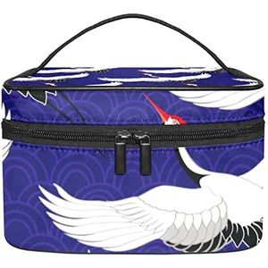 Roodgekroonde kraanpatroon make-up organizer tas, reismake-up tas organizer case draagbare cosmetische tas voor vrouwen en meisjes toiletartikelen, Meerkleurig, 22.5x15x13.8cm/8.9x5.9x5.4in