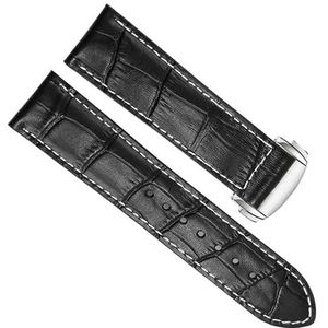 dayeer Frosted lederen horlogeband voor Hamilton Kaqi Field Aviation met vouwgesp horlogekettingband (Color : Black-silver, Size : 20mm)