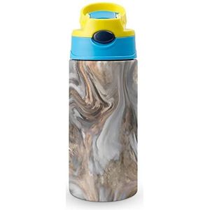 Marmeren Steen Textuur 12oz Water Fles met Stro, Koffie Tumbler Water Cup Rvs Reizen Mok Voor Vrouwen Mannen Blauwe Stijl