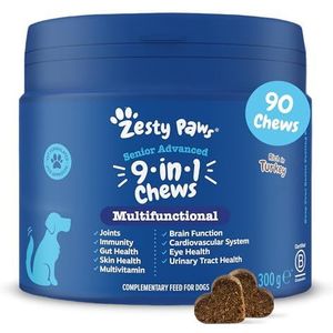 Zesty Paws Senior Advanced Dog Multivitamine 9-in-1 | Bevordert darm- en huidgezondheid, immuniteit en fysieke prestaties | Vermindert stress | Vitamine B | 90 st
