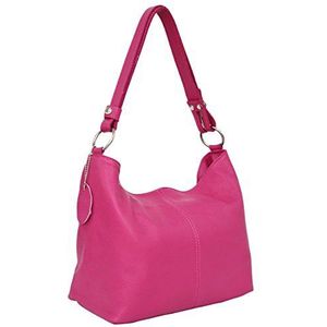 AMBRA Moda GL005 - Italiaanse leren handtas, schoudertas, hobo tas voor vrouwen (Fuchsia)