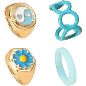 4 stuks knokkel mode ring set voor dames - open vinger sieraden dikke ring, Medium, Metaal, Geen edelsteen