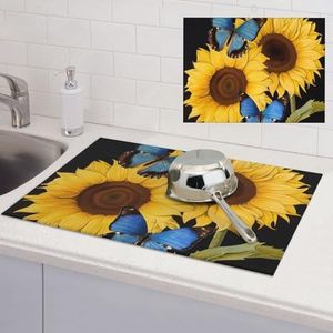 Zonnebloemen met Vlinderprint Schotel Droogmat Microfiber Gerechten Pad Absorberende Droogpad Voor Keuken Counter Koffie Mat