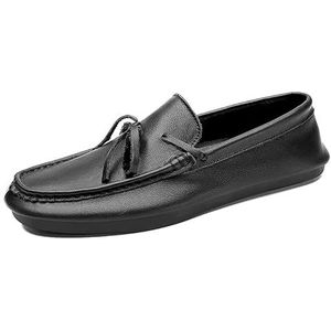 Loafers for heren Ronde neus Lederen effen kleur Loafer Schoenen Lichtgewicht antislip Mode instapper (Color : Black, Size : 42 EU)