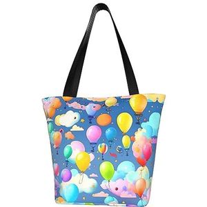AkosOL Kleurrijke ballonnen klassiek bedrukt ontwerp, lichtgewicht gewatteerde handtas met grote capaciteit, geschikt om te winkelen, fitness, modieus en gemakkelijk te matchen met het leven, Zwart,