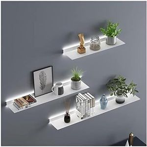 Zwevende planken wandmontage, verlichte wandplank ingebouwde LED-licht metalen displayplanken voor plantenplank of boekenplank, wandopbergplank bevat slechts 1 stuk (kleur: wit, maat: 60 x 15 cm)