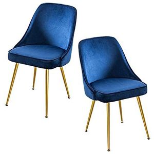 GEIRONV Dining Chair Set van 2, for Cafe Restaurant Lounge Stoel Moderne Ergonomische Rugleuning Flanel Metalen Stoel Benen Make-up Stoel Eetstoelen (Color : Blue)