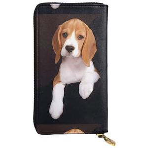 QmeNa Ovely Pet Dog Beagle Lederen Lange Clutch Portemonnee met Rits voor Dating Reizen Winkelen Valentijnsdag Gift, Zwart, Eén maat