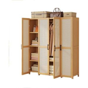 Rotan garderobekast met 2/3/4/5 deuren Houten garderobekast met planken en hangstang voor kleding,4 door