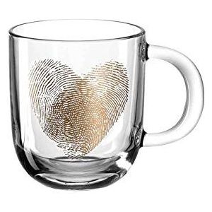Leonardo Emozione geschenk mok vingerafdruk hart, 1 stuk, vaatwasmachinebestendig glas theekop met gouden hart motief, 400 ml, 046449