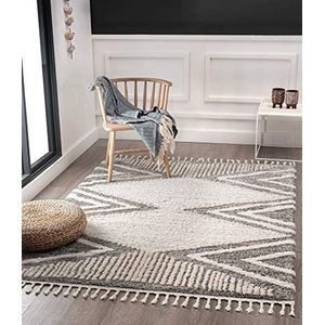 the carpet Vera Handgemaakte look, superzacht tapijt voor in de woonkamer, 3D-effect, hoogpolig, langpolig, franjes, Scandinavisch, geometrisch patroon, beige, 120 x 170 cm