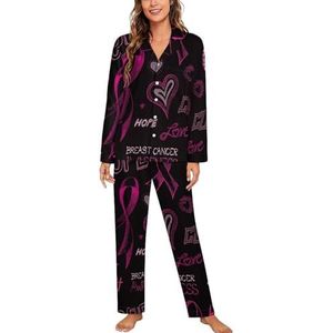 Hoop Roze Lint Borstkanker Bewustzijn Lange Mouw Pyjama Sets Voor Vrouwen Klassieke Nachtkleding Nachtkleding Zachte Pjs Lounge Sets