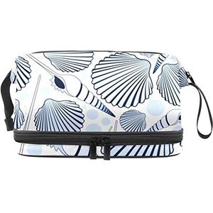 Grote capaciteit reizen cosmetische tas,Lichtblauwe kleur Shell patroon,Make-up tas,Waterdichte make-up tas organisator, Meerkleurig, 27x15x14 cm/10.6x5.9x5.5 in