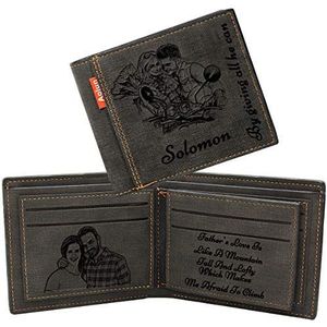 Fotoportefeuilles voor mannen, aangepaste gegraveerde portemonnee, gepersonaliseerde portemonnee voor Vaderdag, Zwart,