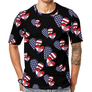 Interlocking Hearts Amerikaanse Kroatië vlag mannen Crew T-shirts korte mouw T-shirt casual atletische zomer tops