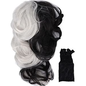 Pruiken voor Dames, Zwart-witte Damespruik, Mode-cosplay Synthetisch Haar Halloween-kostuumfeest met Elastisch en Ademend Haarnetje