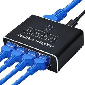 GRZQSW Ethernet-splitter 1 tot 4, 1000 Mbit/s ethernetsplitter geschikt voor Cat6/7/8-kabels, 4 apparaten gelijktijdige netwerken, ethernet switch voor computers, hubs, switches, routers, set