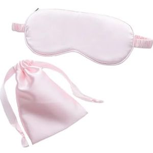 Zijden slapend oogmasker met draagtas, tas voor reizen, slaap, oogschaduw voor vrouwen, man, dutje, comfortabele ooglapje, helpt rusten (lichtroze)