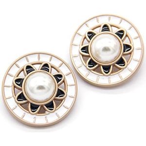 Knopen voor naaien 6 stuks vintage ronde diamant parel gouden metalen knoppen for dameskleding trui decoratieve jasknoppen naaien accessoires-rood - YDS04,22mm (Color : White black Yds03)