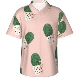 EdsfFehs Hawaiiaans herenshirt met cactusprintje, licht, ademend, korte mouwen met voorzak (S-3 XL), Zwart, S