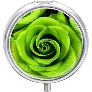 Ronde pillendoos met spiegel 3 compartimenten medicijndoosje groene roos pillenetui voor portemonnee zak wekelijkse pillenorganisator reizen pillendoos pillencontainer houder voor vitamine