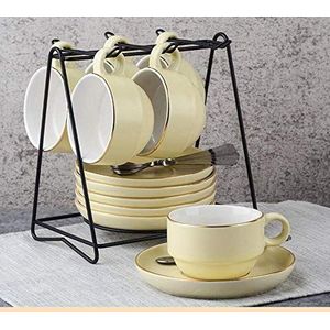 6-delige set effen kleur espressokopjesset keramische theeset pak koffiekopjesset 145 ml(Color:Beige Gold)