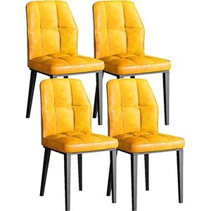 GEIRONV Moderne eetkamerstoelen set van 4, koolstofstalen poten keukenstoelen zacht PU-leer kussenzitting woonkamer zijstoel Eetstoelen (Color : Yellow, Size : 42x49x88cm)