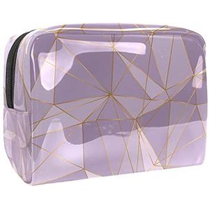 Waterdichte cosmetische tassen, Geometrische Polygoon patroon paarse gouden lijn reizen cosmetische tassen, Multifunctionele draagbare make-up tassen, reizen cosmetische tas organizer voor vrouwen