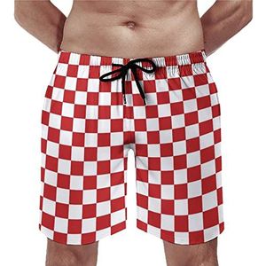 Rood Wit Geruite Pistoia Vlag Heren Zwembroek Casual Strand Shorts met Compressie Liner Sneldrogende Badmode met Zakken XS