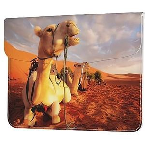 Camels Rest Desert Print Lederen Laptop Sleeve Case Waterdichte Computer Cover Tas voor Vrouwen Mannen