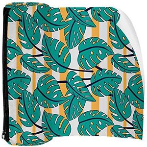 Etui Pen Tas Houder met Rits Munt Organizer Tassen Make-up Cosmetische Pouch voor Vrouwen Tiener Meisjes Jongens Kinderen, Monstera Patroon Oranje Wit Streep, Meerkleurig, Compact