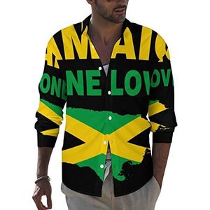 Jamaica Vlag Kaart One Love Heren Revers Shirt Lange Mouw Button Down Print Blouse Zomer Pocket Tees Tops M