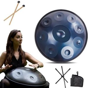 Handpan instrument - 432Hz/440Hz 9/10/ 12 Noten - 55cm Steel Tongue Drum - Hand Pan Drum met Drumhouder voor Klankgenezing (Size : 440Hz, Color : BLUE_9 NOTES)