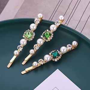 Groene Crystal Pearl One-line haarclip Vintage Zirkoon Pony Haar Clip Edge Clip Temperament Vrouwelijke Mode Haaraccessoires 1 Stks (kleur: MHM-01-T060-04)