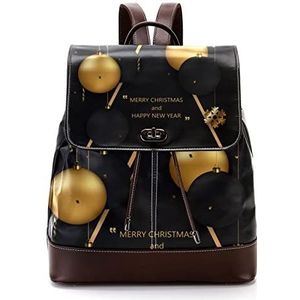 Gepersonaliseerde Schooltassen Boekentassen voor Tiener Kerst Gouden Zwarte Ballen, Meerkleurig, 27x12.3x32cm, Rugzak Rugzakken