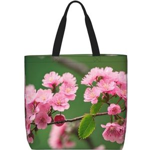 Roze bloem paarse vlinder 1 stijlvolle rits boodschappentassen, schoudertas, de perfecte mix van stijl en gemak, Roze kersenbloesem, Eén maat